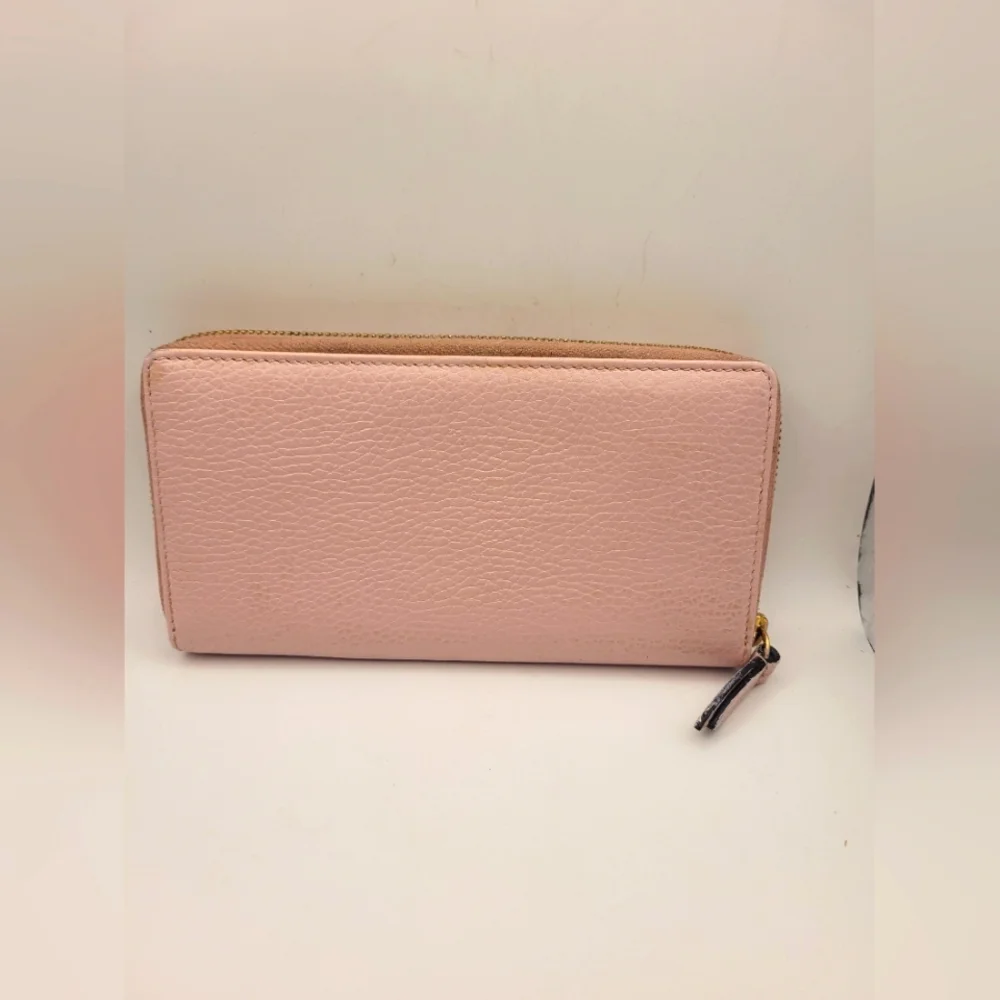 GUCCI Light Pink Leather GG Marmont Gold Hardware Zip Around Large Wallet